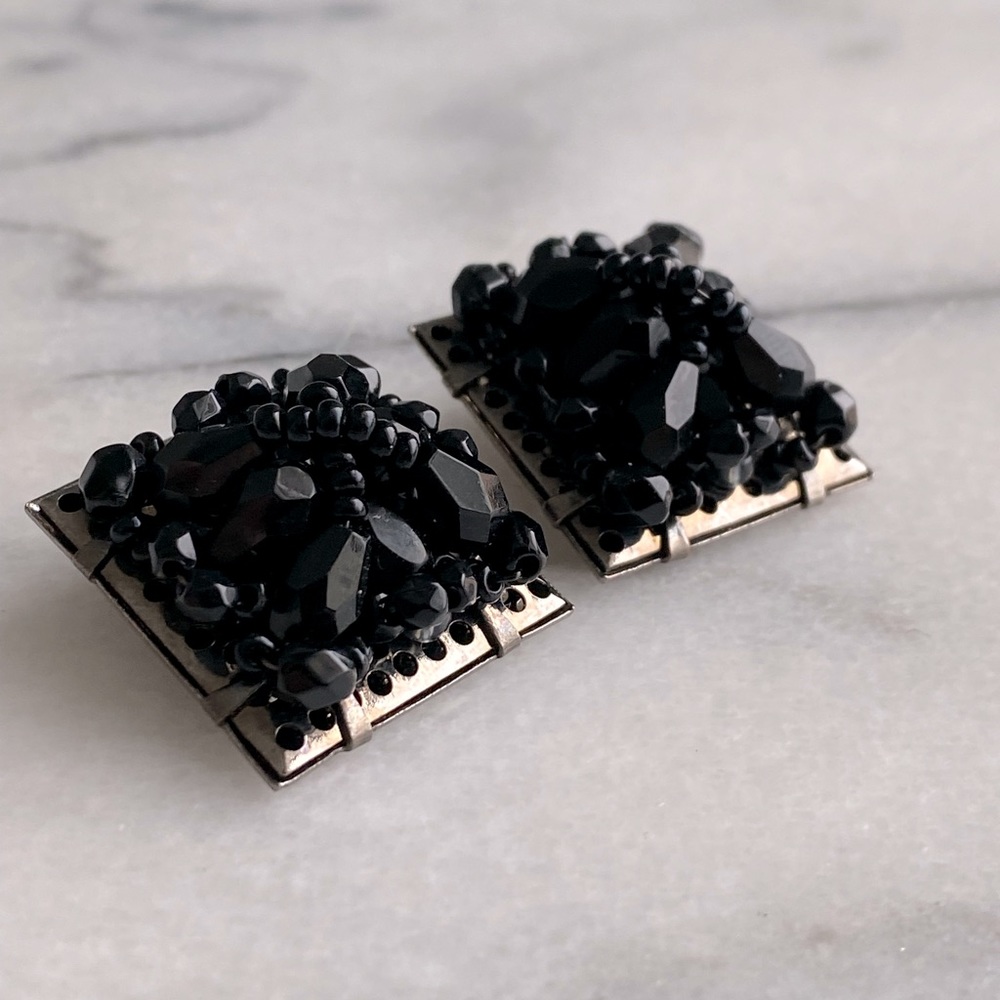 Black Bead Signed Shoe Clips